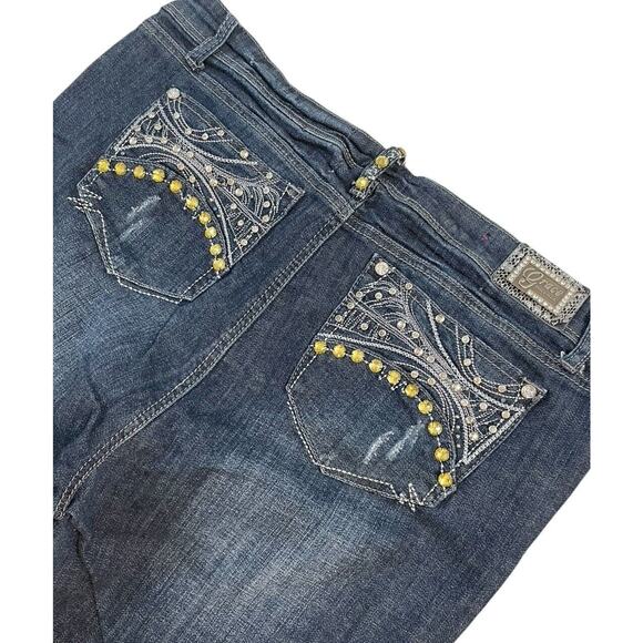 Grace in LA Boot Cut Jeans Womens Sz 36 Embroidered Sequin Denim - Picture 3 of 14